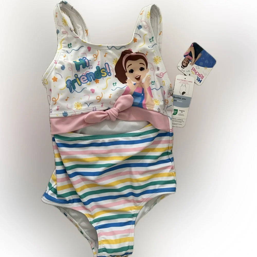 Ms. Rachel Toddler Girl Rainbow Striped Swimsuit 4T